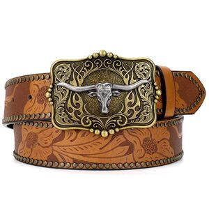 1127 Women Western Leather Belt, Cowboy Cowgirl Belt For Jeans Pants Longhorn